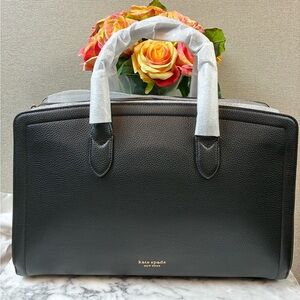 NWT Kate Spade Black Pebbled Leather Knott Multi-Compartment Commuter Bag K7913